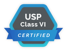 USP Class VI Certified emblem indicating the material is biologically safe for pharmaceutical applications.